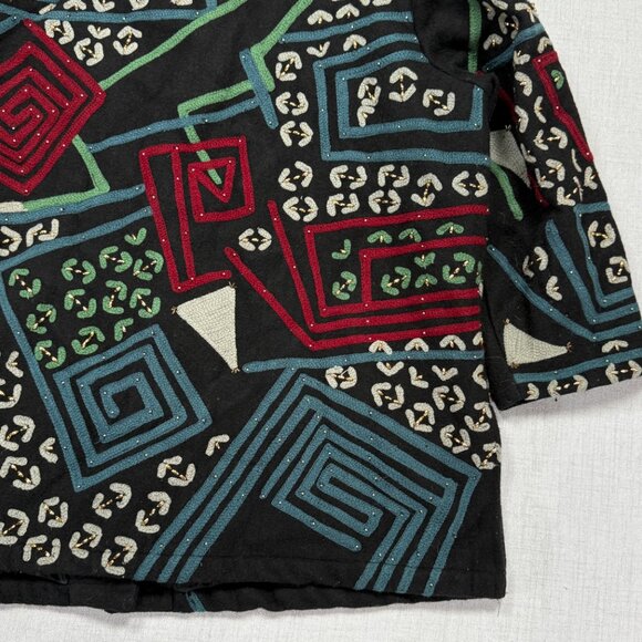 Vintage Anage Embroidered Wool Jacket Abstract Print Black Multi Size Chest 58" - Picture 5 of 13